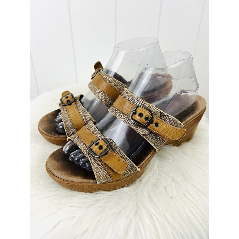 Dansko Jessie Sand Lizard Brown Leather Slide on Wedge Sandals Comfort EU39 US8